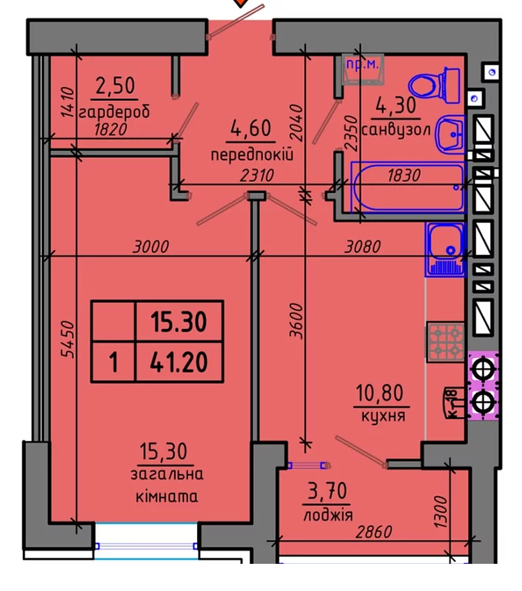 1-комнатная 41.2 м² в ЖК Gloria от 19 500 грн/м², Житомир