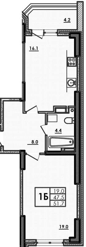 1-кімнатна 51.7 м² в ЖК Хвиля від 22 150 грн/м², Одеса