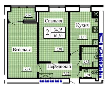 2-комнатная 61.6 м² в ЖК Новая Барселона от 15 700 грн/м², г. Ковель