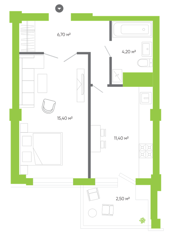 1-кімнатна 40.2 м² в ЖК Оселя Парк від 25 000 грн/м², Луцьк