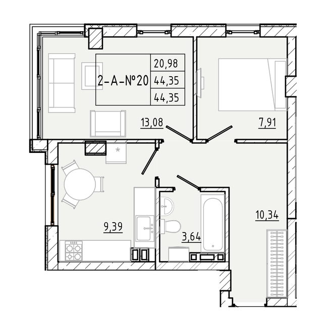 2-кімнатна 44.35 м² в ЖК Приморські Сади від 18 800 грн/м², Одеса