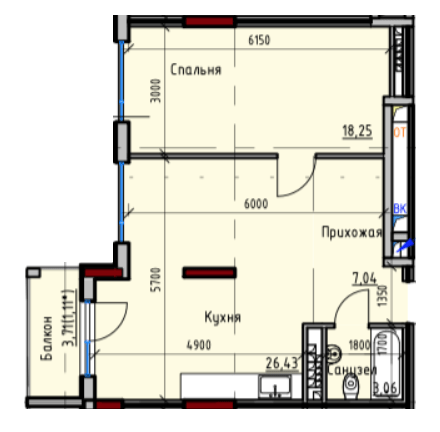 1-кімнатна 55.89 м² в ЖК Простір+ на Дачній від 29 450 грн/м², Одеса