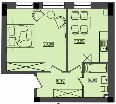 1-кімнатна 42.88 м² в ЖК Дім біля моря Premier від 18 400 грн/м², м. Южне
