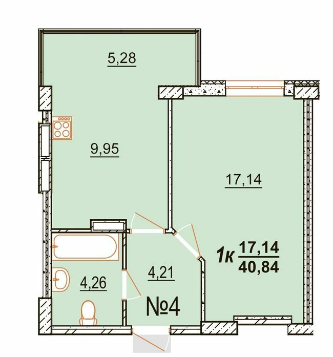 1-кімнатна 40.84 м² в ЖК BRUSSELS від забудовника, с. Крижанівка
