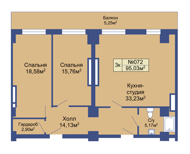 3-кімнатна 95.03 м² в ЖК Колумб від 20 800 грн/м², с. Крижанівка