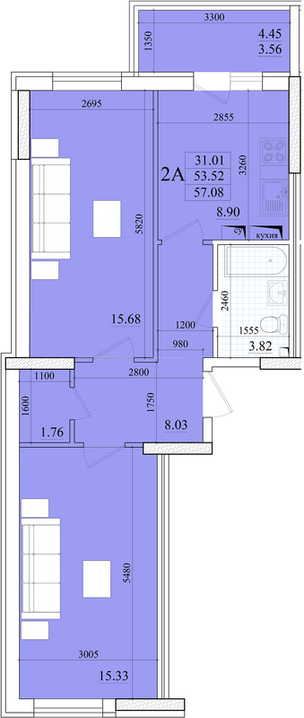 2-кімнатна 57.08 м² в ЖК Акварель-2 від 20 450 грн/м², Одеса