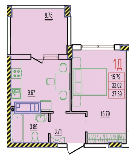 1-кімнатна 37.39 м² в ЖК RosenTal від 15 700 грн/м², с. Лиманка