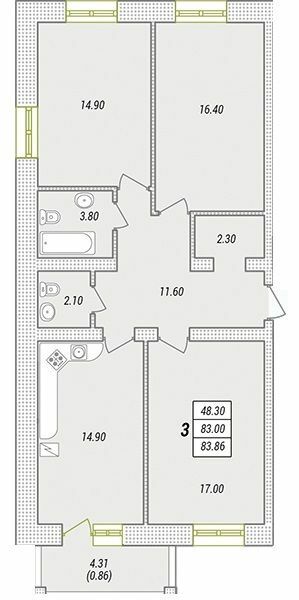 3-кімнатна 85.18 м² в ЖК Парк Совіньон від 22 900 грн/м², смт Таїрове