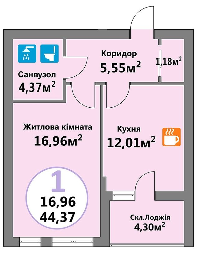 1-комнатная 44.37 м² в ЖК Эко-дом на Козельницкой от 44 500 грн/м², Львов