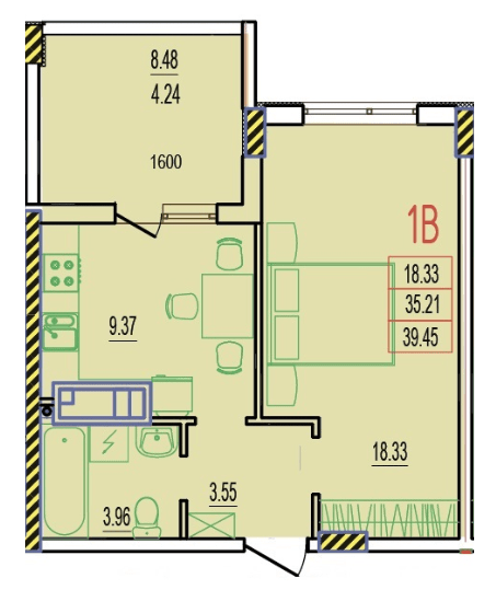 1-кімнатна 39.45 м² в ЖК RosenTal від 16 150 грн/м², с. Лиманка