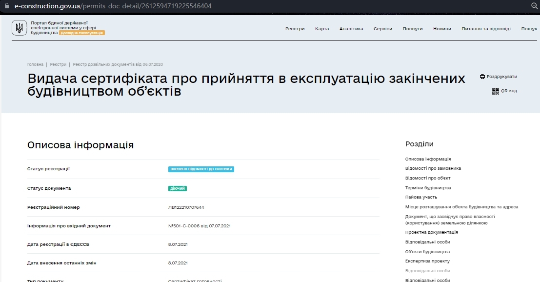 Сертификат о готовности Дом 1, ЖК Villa Magnolia Spring