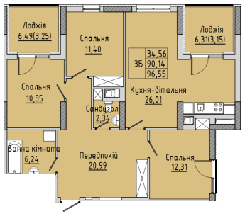 3-комнатная 96.55 м² в ЖК Sonata от 15 800 грн/м², Ивано-Франковск