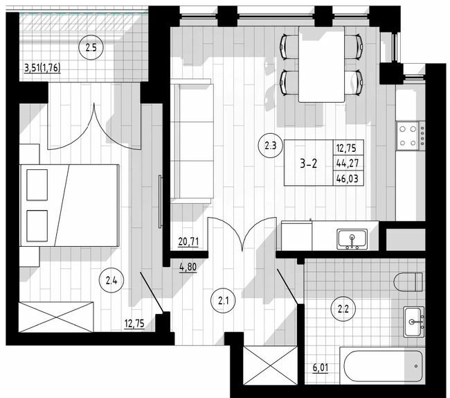 1-комнатная 46.03 м² в Апарт-комплекс COMPASS CENTER от 67 250 грн/м², Киев