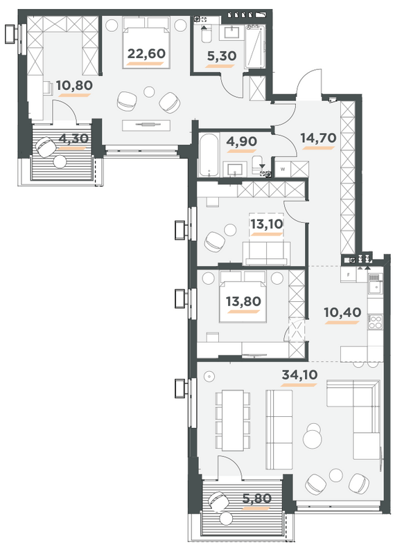 3-комнатная 134.7 м² в ЖК 31 от 42 000 грн/м², Киев