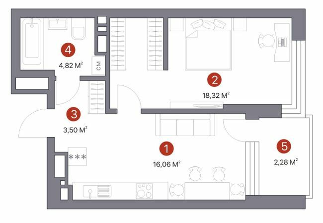1-комнатная 44.98 м² в ЖК 7 KVARTAL от 29 900 грн/м², Киев