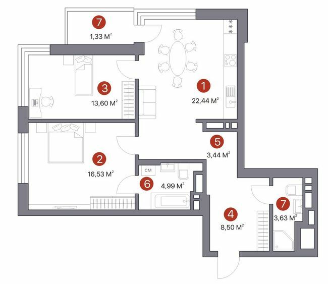 2-комнатная 74.3 м² в ЖК 7 KVARTAL от 27 450 грн/м², Киев