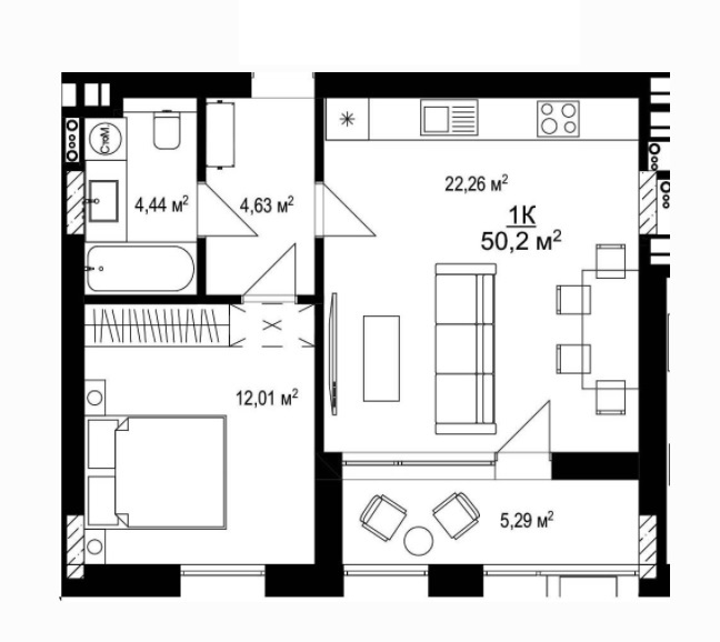 1-кімнатна 50.2 м² в ЖК KBD.HOUSE B16 від забудовника, Київ