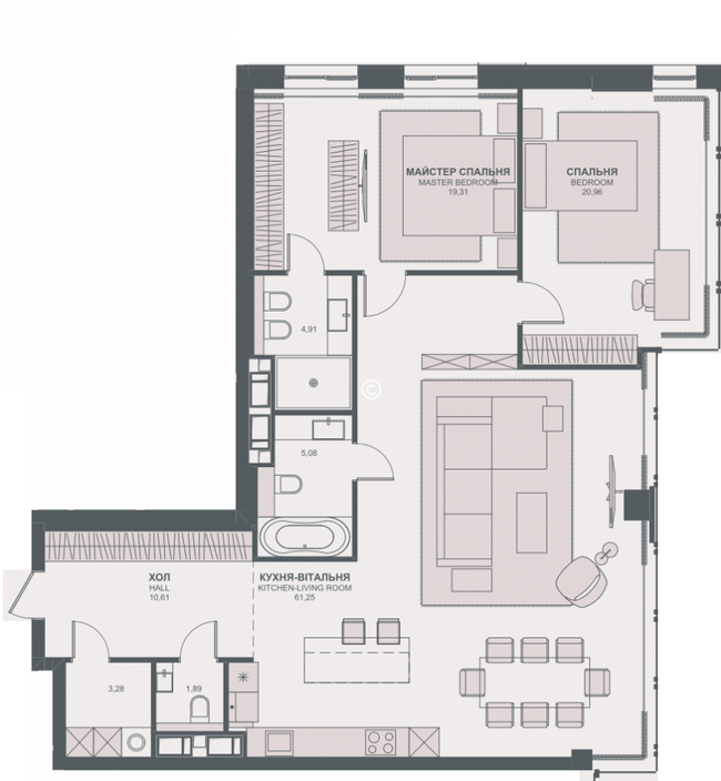 3-комнатная 122.9 м² в ЖК TRIIINITY от 62 550 грн/м², Киев