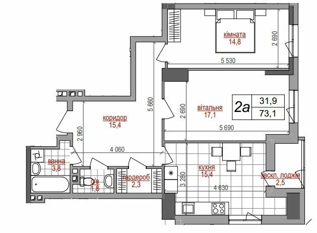 2-комнатная 73.1 м² в ЖК West House от 39 900 грн/м², Киев