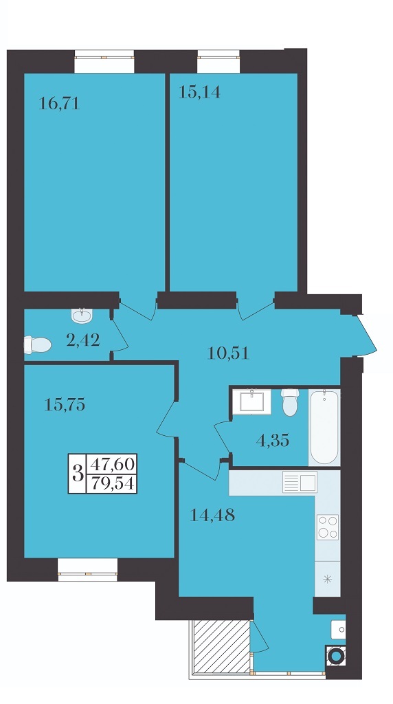 3-комнатная 79.54 м² в ЖК Элегант от 17 000 грн/м², Хмельницкий