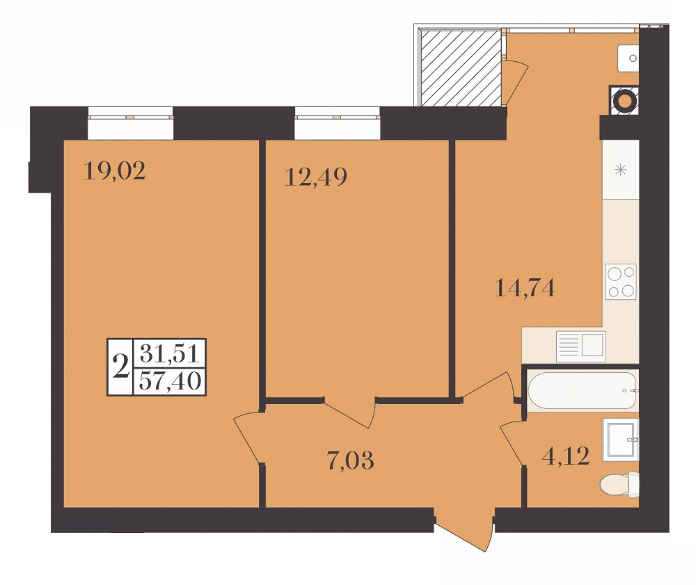 2-комнатная 57.4 м² в ЖК Элегант от 17 000 грн/м², Хмельницкий