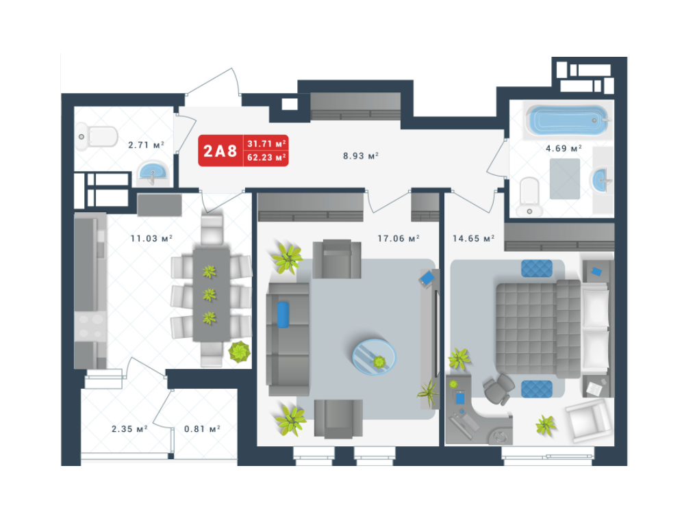 2-кімнатна 62.83 м² в ЖК Причал 8 від 41 231 грн/м², Київ