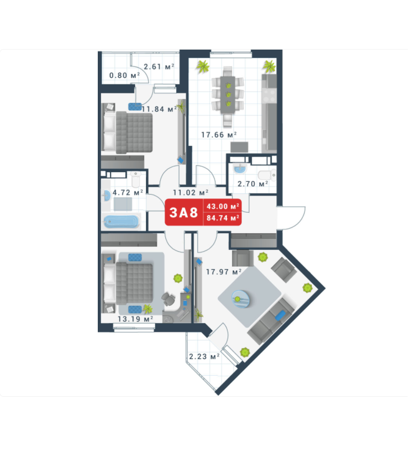 3-кімнатна 84.74 м² в ЖК Причал 8 від 25 969 грн/м², Київ