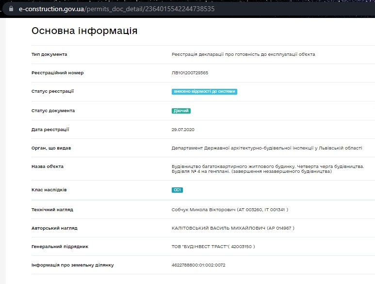 Сертификат о готовности Секция 4, ЖК Нова Жовква