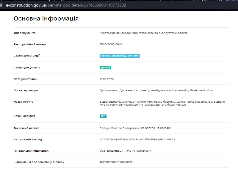 Сертификат о готовности Секция 2, ЖК Нова Жовква