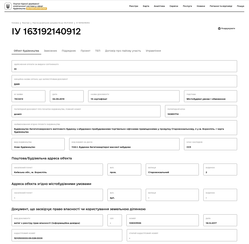Сертифікат про готовність Дом 4, ЖК Левада