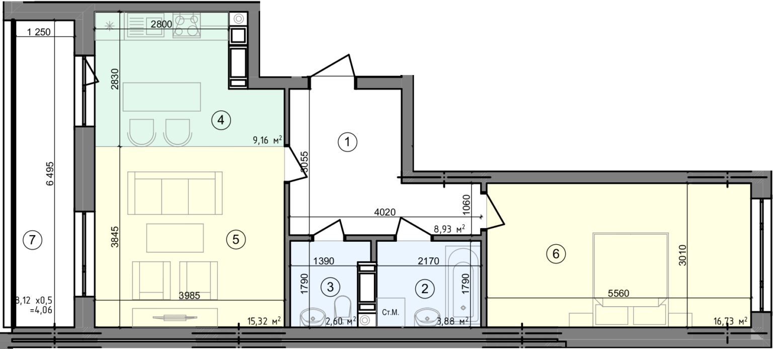 2-комнатная 60.68 м² в ЖК Голосеевская Долина от 28 500 грн/м², Киев
