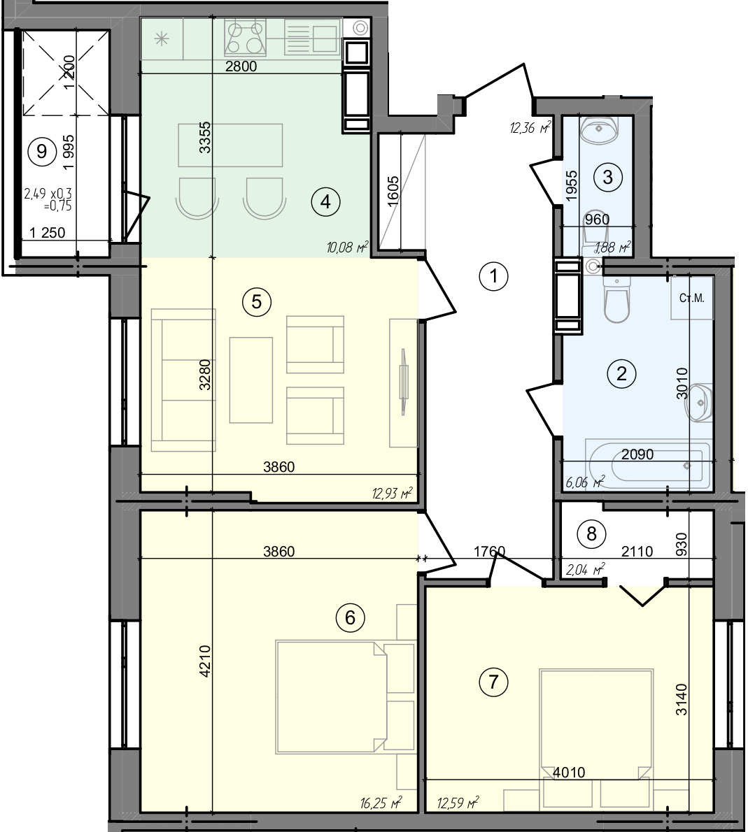 3-кімнатна 74.94 м² в ЖК Голосіївська Долина від 28 000 грн/м², Київ