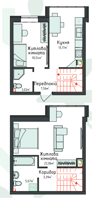 Двухуровневая 70.52 м² в Клубная резиденция O`Club от 28 797 грн/м², с. Крюковщина