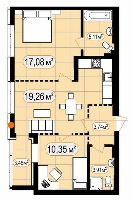 2-кімнатна 62.93 м² в ЖК 7'я від 24 000 грн/м², с. Щасливе