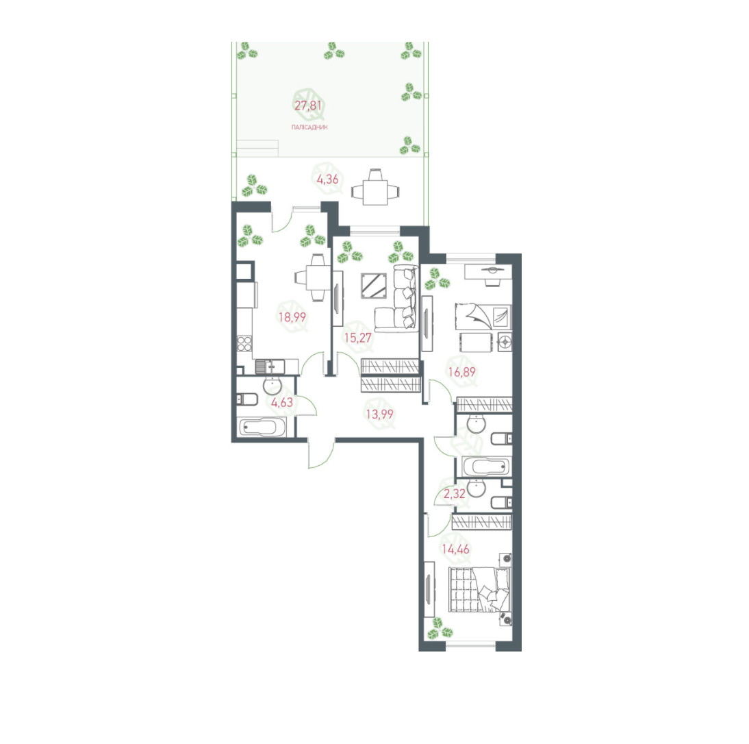 3-комнатная 95.5 м² в ЖК Озерный гай (Гатное) от 36 150 грн/м², с. Гатное