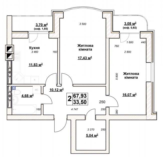 2-комнатная 67.93 м² в ЖК Гранд Парк от 21 000 грн/м², г. Бровары