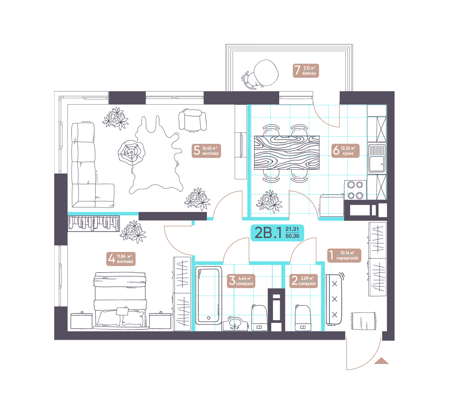 2-кімнатна 60.36 м² в ЖК Теремки від 32 522 грн/м², Київ