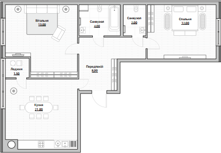 2-комнатная 62.5 м² в ЖК Евромисто от 26 000 грн/м², с. Крюковщина