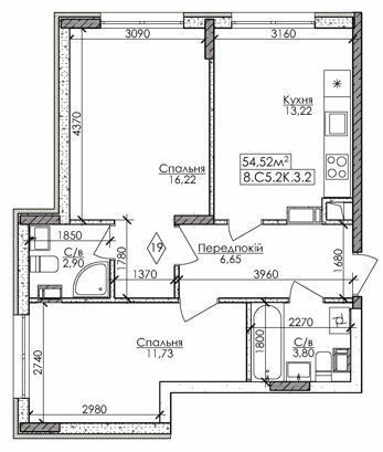 2-кімнатна 54.52 м² в ЖМ Нова Буча від 17 000 грн/м², м. Буча