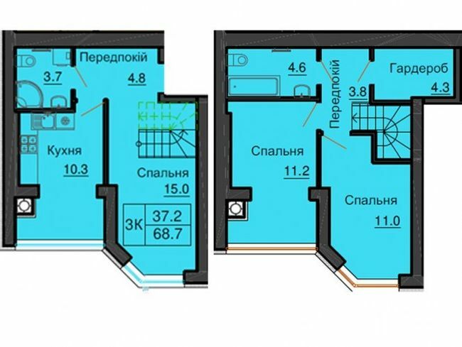 Дворівнева 68.7 м² в ЖК Софія Резіденс від 29 000 грн/м², с. Софіївська Борщагівка