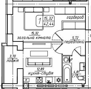 1-кімнатна 42.44 м² в ЖК Західний від 22 000 грн/м², Вінниця