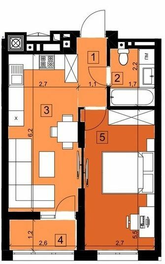 1-кімнатна 41.69 м² в ЖК Парус Riverside від 21 100 грн/м², Ужгород