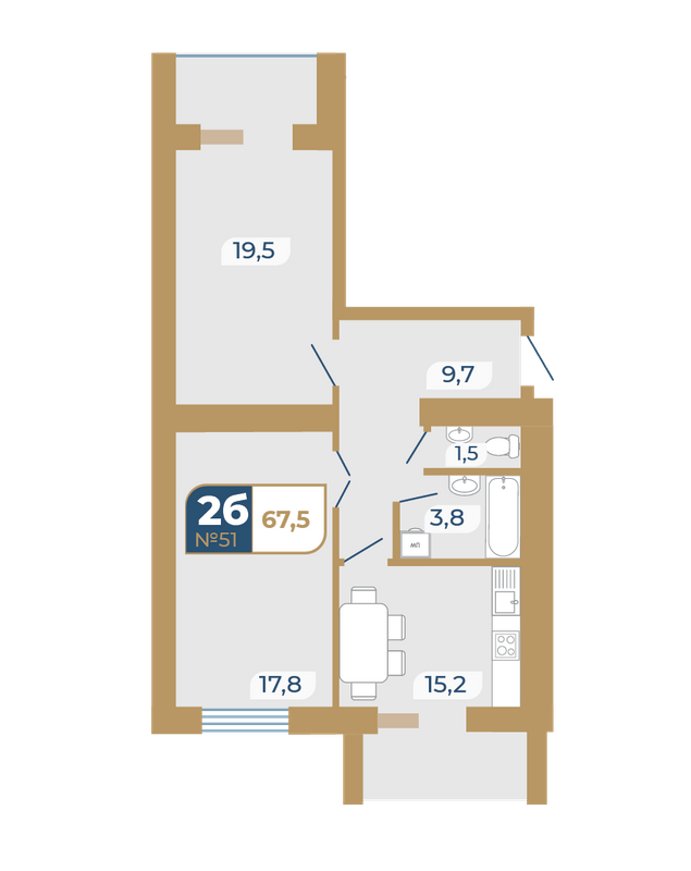 2-комнатная 67.5 м² в ЖК Добробуд от 15 500 грн/м², г. Дубно