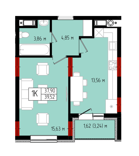 1-кімнатна 39.52 м² в ЖК Квартал №5 від 17 500 грн/м², Івано-Франківськ