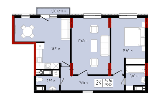 2-кімнатна 65.92 м² в ЖК Квартал №5 від 17 500 грн/м², Івано-Франківськ