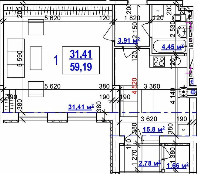 1-комнатная 59.19 м² в ЖК Дом на Сумской от 54 600 грн/м², Харьков
