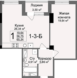 1-комнатная 60.34 м² в ЖК Люксембург от 51 600 грн/м², Харьков