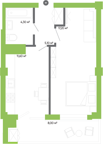 1-кімнатна 46.2 м² в ЖК Оселя Парк від 26 500 грн/м², Луцьк