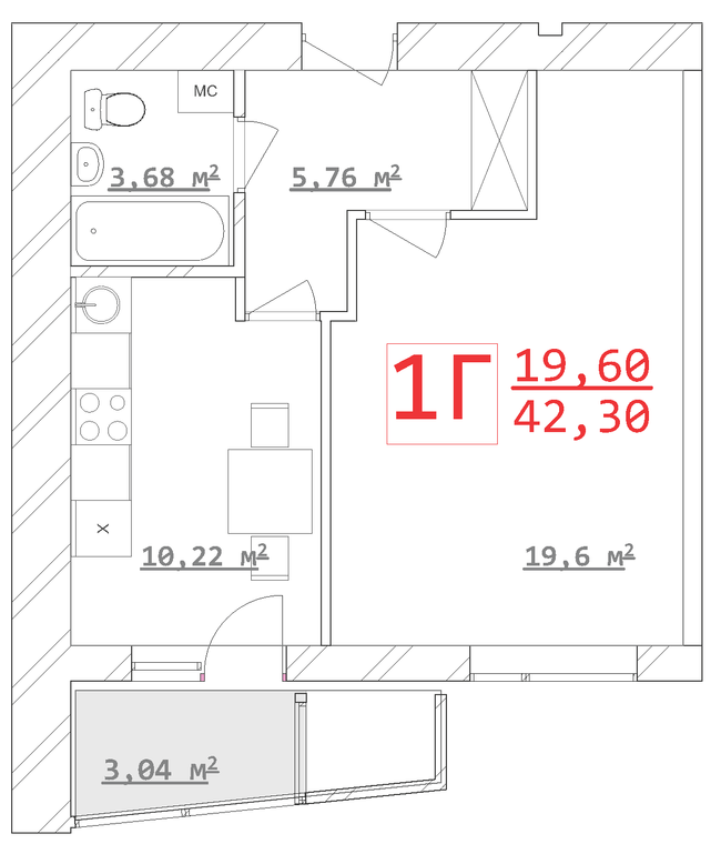1-кімнатна 42.3 м² в ЖК Новий дім Ньютона від 15 800 грн/м², Харків