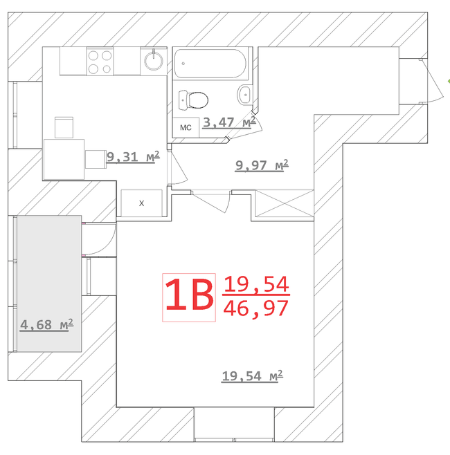 1-кімнатна 46.97 м² в ЖК Новий дім Ньютона від 15 800 грн/м², Харків